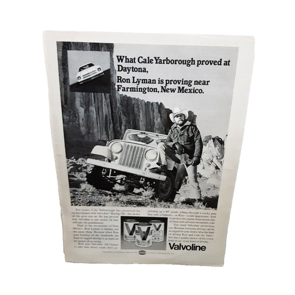 1975 Valvoline Motor Oil Jeep Cale Yarborough Original Print Ad Vintage 70s